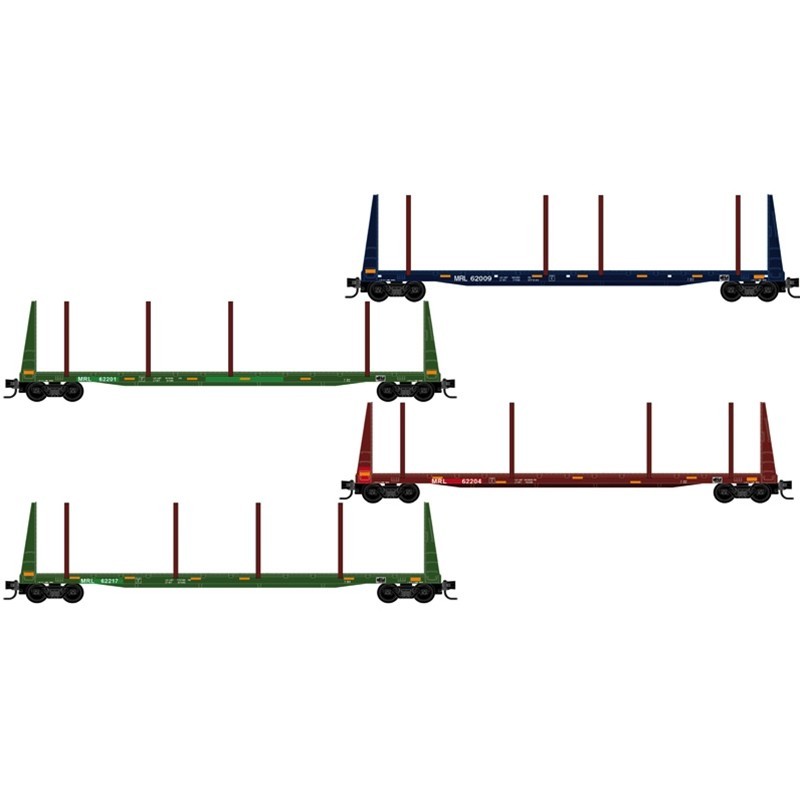 N MICRO-TRAINS 61' BULKHEAD FLAT CAR MONTANA RAIL LINK "EASTER EGG" 4-PACK #62009, #62201, #62204, #62217 ITEM# 983102298