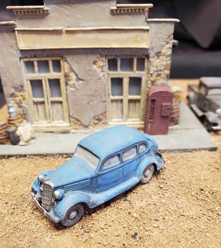 1935 Ford Coupe and Sedan,  Stone Building, Oil Drums, Wood Barrels, Trash Cans and a Boiler